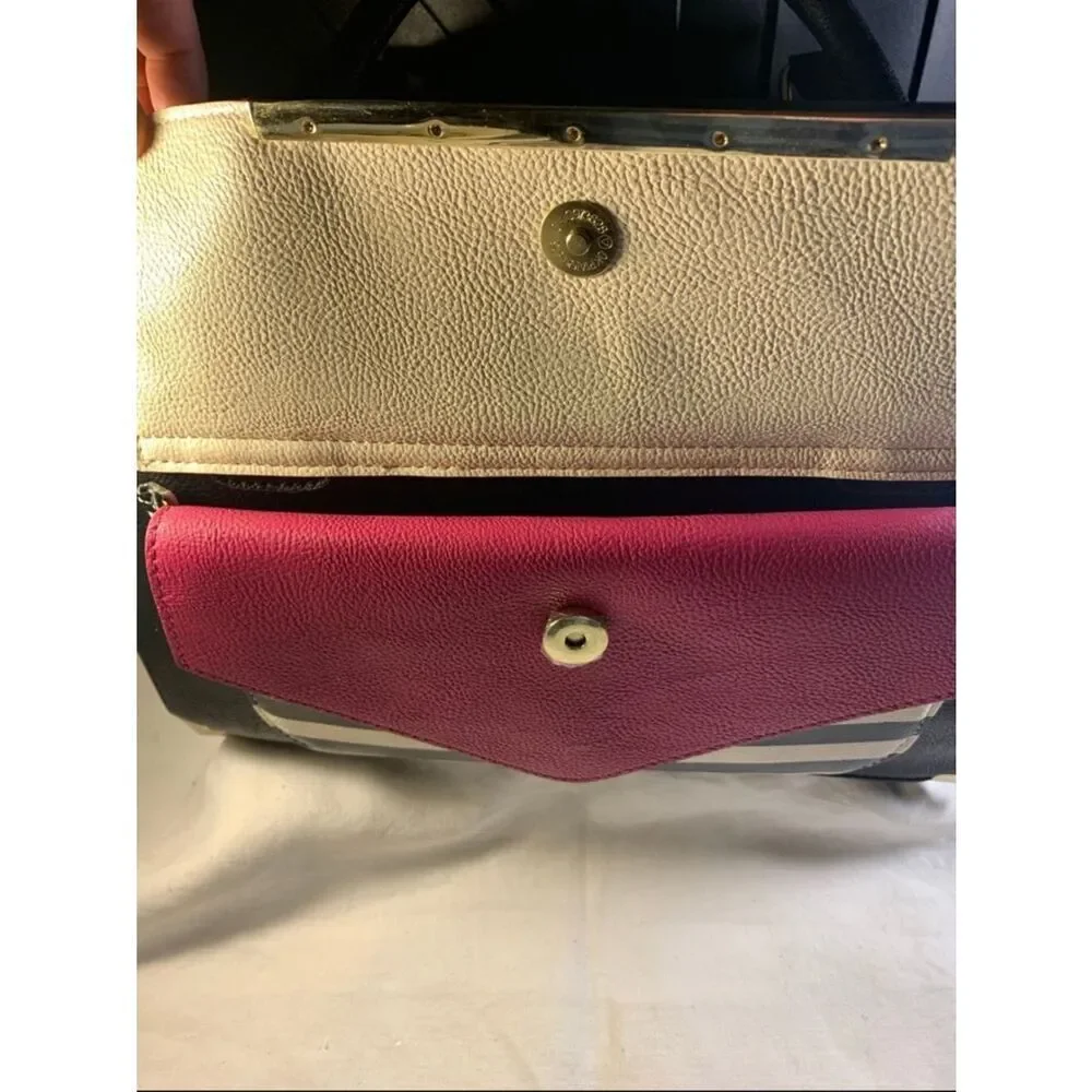 Betsey Johnson Dead stock  Black & White Striped Satchel with Pink Accent